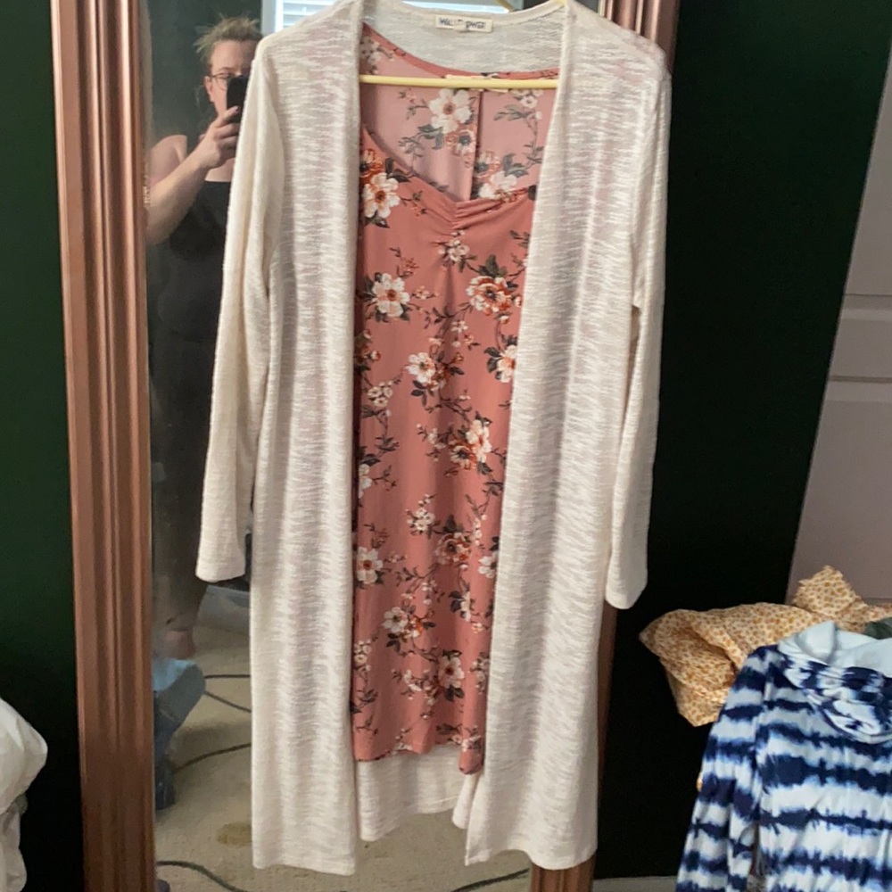 Floral Sundress with Knit Cardigan